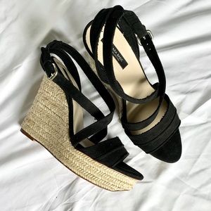 Zara Basic Black Suede Wedges